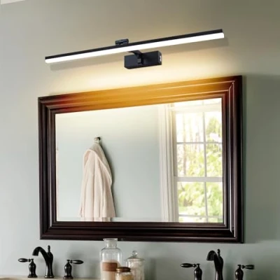 Afbeelding van TYhogar 80cm LED dimbare kleurtemperatuur spiegellamp, 16W moderne verlichting slaapkamer nachtkastje wandverlichting met verstelbare lichtkop, wandlamp voor woonkamer gangdeuren zwart IP44