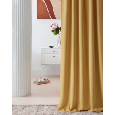 Afbeelding van ROOM99 Laurel gordijn met plooiband, 140 x 260 cm breedte hoogte, verduistering, ondoorzichtig, schuifgordijnen, woonkamer, slaapkamer, voor daklussysteem, mosterd, 1 stuks