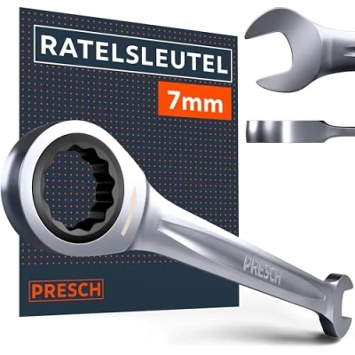 Afbeelding van Presch Ratelsleutel 7mm Minimale terughaalhoek (5, 72 tanden) 15 hoek voor krappe plekken Nauwkeurig gefreesde, duurzame ringsleutel