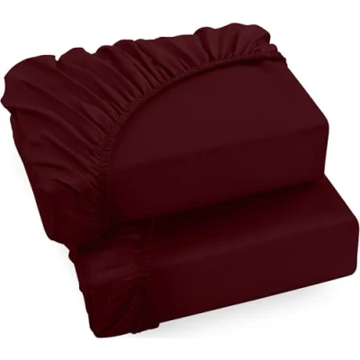 Afbeelding van Utopia Bedding Set van 2 Hoeslakens, 35 cm Diep, Onderhoudsvriendelijk Zacht Geborsteld Microvezel Stof, Krimp en Verkleuringsbestendig (180 x 200 cm,Bordeauxrood)