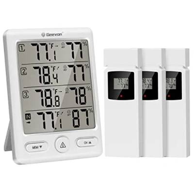 Afbeelding van Geevon Indoor Outdoor Thermometer Draadloos met 3 Remote Sensoren, Digitale Hygrometer Thermometer, Temperatuur Vochtigheid Monitor Meter 200FT/60M Bereik