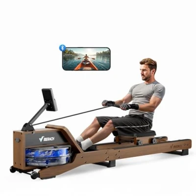 Afbeelding van MERACH Waterroeimachine, Opvouwbaar, van Rubberhout en Comfortabel Zitvlak, met Exclusieve APP Interactief Kaartspel, Meeslepende Roei ervaring, Ideaal voor Thuisfitness (R23 Rubberhout)