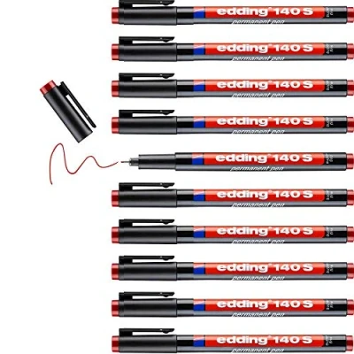 Afbeelding van edding 140 S permanente pen 10 stiften bruin ronde punt 0,3 mm voor schrijven op glas, plastic, folies en gladde oppervlakken permanent, sneldrogend, veegvast watervast