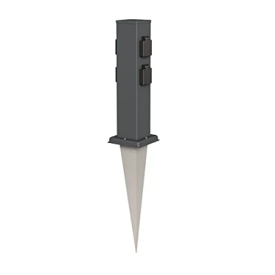 Afbeelding van ledscom.de Polly tuincontactdooszuil met grondpin voor buiten, IP44, 4 voudig, antraciet, vierkant, 38cm
