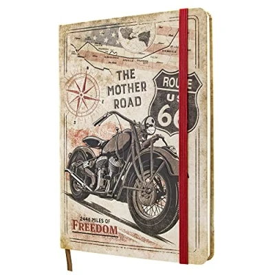 Afbeelding van Nostalgic Art Retro notitieboek, A5, Route 66 Bike Map cadeau idee voor Amerikaanse fans, Bullet Journal gestippeld, vintage design