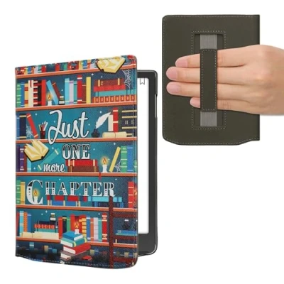 Afbeelding van kwmobile E reader hoesje geschikt voor Pocketbook InkPad 4 / Color 3 2 Vivlio hoes flip case met magneetsluiting Ereader cover bibliotheek design in meerkleurig