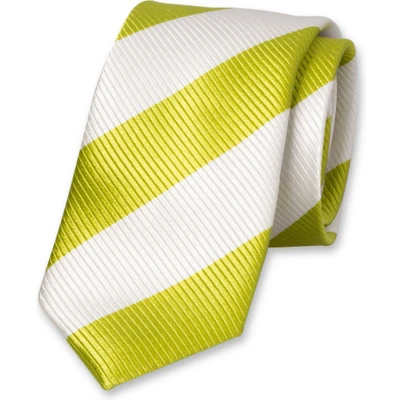 Afbeelding van E.L. Cravatte Stropdas Lime Wit Brede Strepen Zijde
