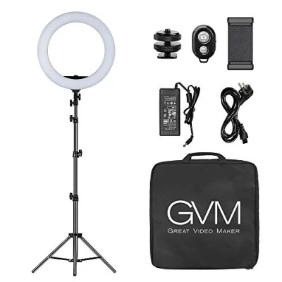 Afbeelding van GVM led ringlamp met statief, 48 cm ringlicht voor mobiele telefoon, dimbaar 3200 5600 K fotografie, Titok Vlog YouTube, portret, vlog, selfie ringlicht, led, video, verlichting