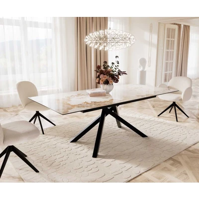 Afbeelding van DELIFE Eetkamertafel Edge 180 220x100 keramiek Minas Melange wit beige kruisframe rechthoek zwart uitschuifbaar