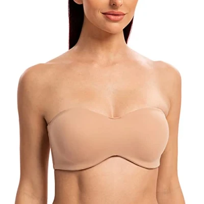 Afbeelding van MELENECA strapless bh voor grote borsten, minimizer, ongevoerde bandeau met beugel Cappuccino 80D