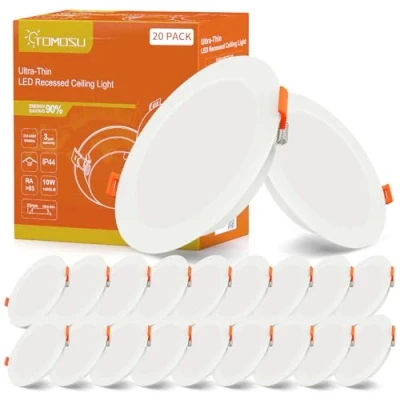 Afbeelding van Led inbouwspot, extra vlak, 10 W, 1000 lm, komt overeen met 100 gloeilamp, IP44, waterdicht, badkamer, koud wit 6000 K, gat Φ115 125 mm, AC220 240 V, voor keuken, woonkamer, slaapkamer, 20 stuks