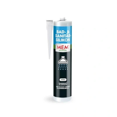 Afbeelding van MEM Bad en sanitaire siliconen, siliconenkit voor sanitairruimtes, bescherming tegen schimmel, binnen buiten, wit 300 ml