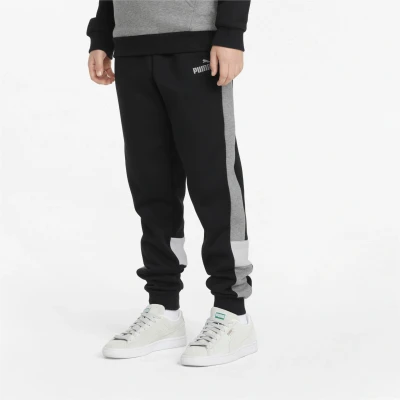 Afbeelding van Boy&#039;s Puma Infant Essentials Colourblock Sweatpants In Black Maat 7 8J / 122 128cm
