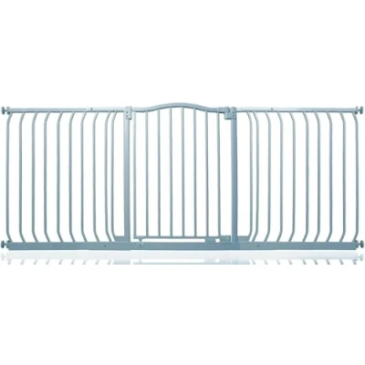 Afbeelding van Safetots Traphekje met Gebogen Bovenkant Assortiment, 179cm 188cm (69 opties beschikbaar), Mat Grijs, Drukbevestiging Traphekje, Babyhekje voor Deuren Gangen en Ruimtes, Veiligheidsbarrière, Eenvoudige Installatie