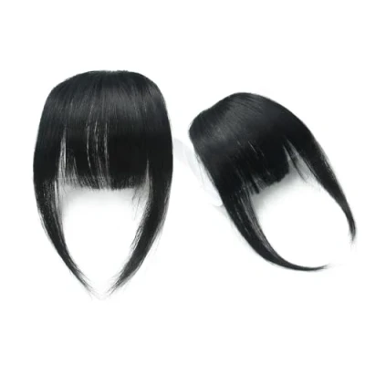 Afbeelding van Fringe Hair met Tempels Clip In Pony Echte Mensenhaar Platte Extensions, 1b # Zwarte Kleur