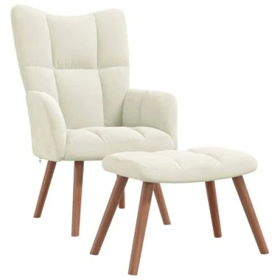 Afbeelding van vidaXL Relaxstoel met voetenbank fluweel crèmewit, zetel voetenbankje, relaxstoel, fauteuil, zetels voetenbankjes, relaxstoelen, fauteuils
