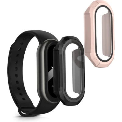 Afbeelding van kwmobile 2x smartwatch hoes geschikt voor Xiaomi Mi Band 8 hoesje Siliconen sporthorloge cover Activity tracker case in zwart / oudroze