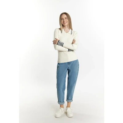 Afbeelding van DREIMASTER Maritim Dames Gebreide Trui XS/S / Off White Marine 50% Viscose 28% Polyester 22% Nylon