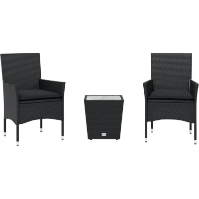 Afbeelding van vidaXL 3 delige Bistroset met kussens poly rattan en glas zwart