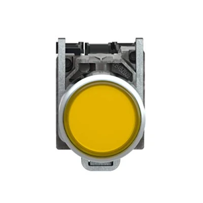 Afbeelding van SCHNEIDER ELECTRIC XB4 COMPLETE VERLICHTE PULSDRUKKNOP VOOR LED 230 240VAC VLAKKE LENS KLEUR GEEL CONTACT 1M+1V FRONTR. CHROOM