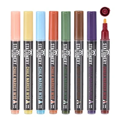 Afbeelding van Stationery Island Krijtstiften E30 Pak Van 8 Aarde Kleuren 3mm Penpunten whiteboardmarkeringen Nat Uitwisbaar krijtmarker. Hoge kwaliteit whiteboardpennen, whiteboardstiften.