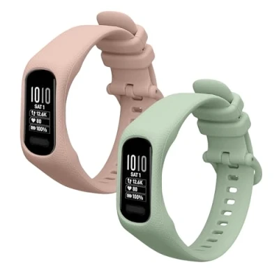 Afbeelding van kwmobile 2x horlogebandjes geschikt voor Garmin vivosmart 5 / Smart bandje Smartwatch bandjes van TPU Activity tracker horloge band in oudroze pastelgroen