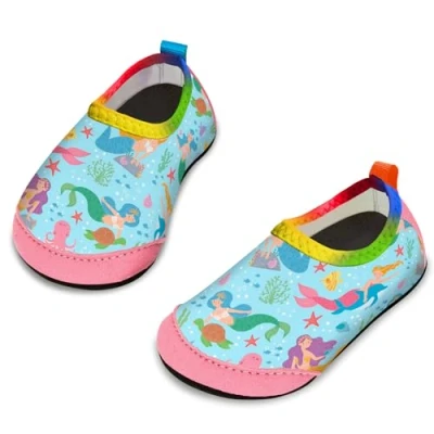 Afbeelding van Yorgou Waterschoenen voor jongens en meisjes, strandschoenen peuters, blote voeten, antislip, zwembad strand, zeemeermin, lichtblauw, 25/26 EU