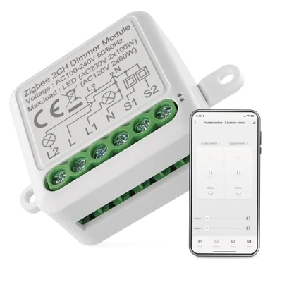 Afbeelding van EMOS GoSmart Dimmodule/Zigbee Smart Switch met app, dimbare inbouwdimmer voor afstandsbediening, spraakbesturing van de verlichting Alexa en Google Home, dubbele schakelaar