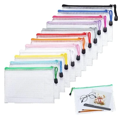 Afbeelding van 12 stuks documententas A5, kleure waterdichte met ritssluiting, bestand tassen kunststof voor Kantoor, documenten, papier, Pennenzak, cosmetica, reizen