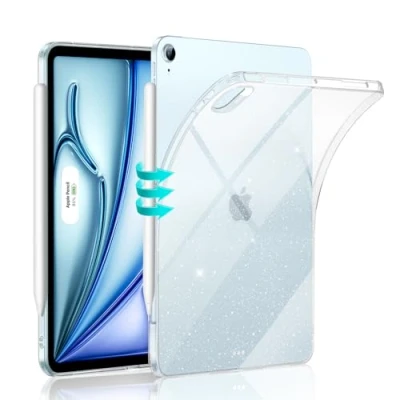 Afbeelding van ESR Beschermhoes voor iPad Air 11 inch M2 (2024), 6/5/4 (2022/2020), dun en licht, vergeelbestendig, transparante achterkant, houder potlood Pro/USB C, zero serie, roze transparant