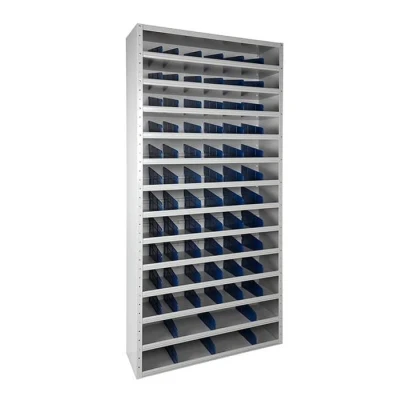 Afbeelding van Vakkenkast met 12 legdragers 100cm breed 30cm diep 198cm hoog en 72 vakken