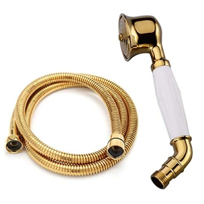 Afbeelding van Nostalgie gouden douchekop handdouche met doucheslangen messing