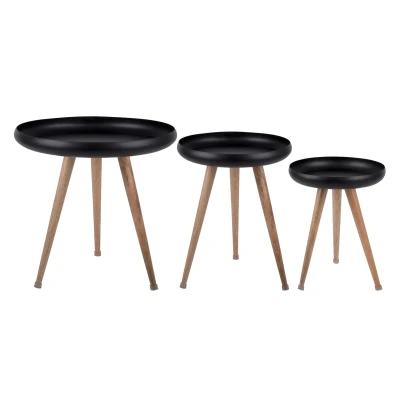 Afbeelding van Leitmotiv Bijzettafel Tripod Mango Wood Houten Poten Zwart Naturel SetVan3