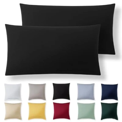 Afbeelding van Alreya kussensloop 40 x 80 cm (set van 2) zwart 100% jersey katoen voor kussen cm, hoofdkussenslopen, superzachte kussenslopen, met ritssluiting