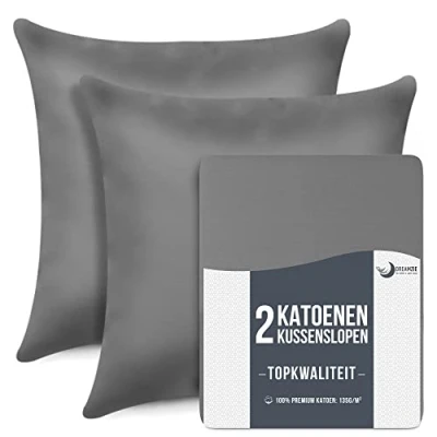 Afbeelding van Dreamzie kussensloop 65 x cm (set van 2) 100% jersey katoen 150 g/m² Antraciet Voor kussen Resistent en hypoallergeen