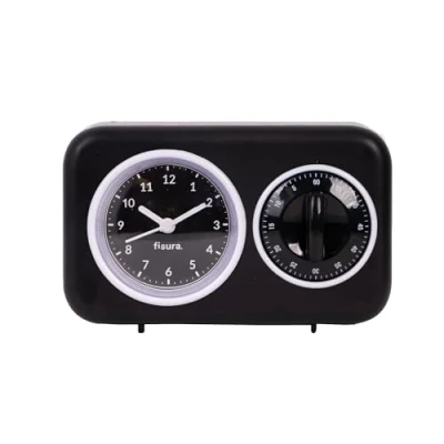 Afbeelding van Fisura Retro keukenwekker zwart. Analoge van 60 minuten. Multifunctionele timer met klok en alarmfunctie. Originele timer. Pomodoro