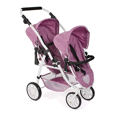 Afbeelding van Tandembuggy Vario, tweelingsbuggy voor twee poppen, poppenwagen kinderen van 4 tot 8 jaar