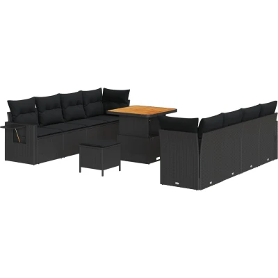 Afbeelding van vidaXL 11 Delig Tuin Sofa Set met Kussens Zwarte Poly Rattan Acacia