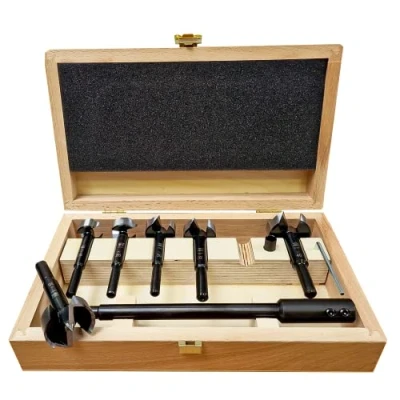 Afbeelding van &quot;Wave Cutter&quot; Forstner bitset 8 tlg., Ø 15 20 25 30 35 40 mm, Länge 90 inkl. Verlängerung 230 mm und Reduzierhülse, in einer Holzkassette