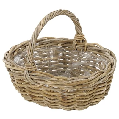 Afbeelding van Dehner rotan plantenmand met handvat, ca. 36 x 28 14 cm, vlechtwerk, grijs/bruin