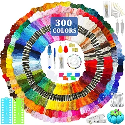 Afbeelding van IGUGI Borduurgaren,300 Kleuren Borduurwerk Floss+Gereedschap Borduurset,384pcs Knutselen,voor vriendschapsbanden,Naaigaren,Haken,Kruissteek,Starterkit