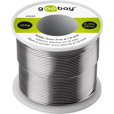 Afbeelding van Goobay professioneel loodvrij soldeer, ø 1,0 mm, 250 g samenstelling: 0,3% zilver, 0,7% koper, 96,5% tin, fluxgehalte: 2,5%, smeltpunt 217 C