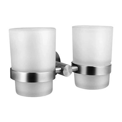 Afbeelding van Ambrosya Tandenborstelhouder met wandbevestiging glazen bekerhouder tandenborstelbeker tandpasta badkamer (roestvrij staal (geborsteld))