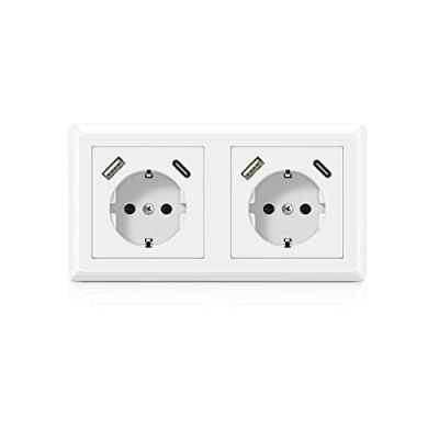 Afbeelding van USB Stopcontact, Kaifire Schuko Dubbele Stopcontact met C Inbouw Wandcontactdoos Frame Inbouwstopcontact Geschikt voor Smartphone Tablet MP3