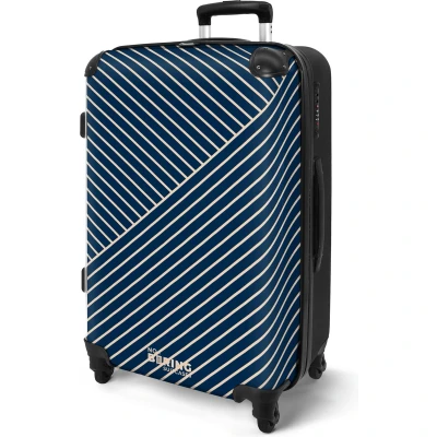 Afbeelding van NoBoringSuitcases.com® Koffer groot Rolkoffer lichtgewicht Blauw met abstracte lijnen Reiskoffer 4 wielen Grote trolley XL 20 kg bagage