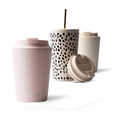 Afbeelding van MAMEIDO Thermosbeker 350ml Blush Kissed Koffiemok gemaakt van roestvrij staal dubbelwandig geïsoleerd, lekvrij Coffee to go Mok