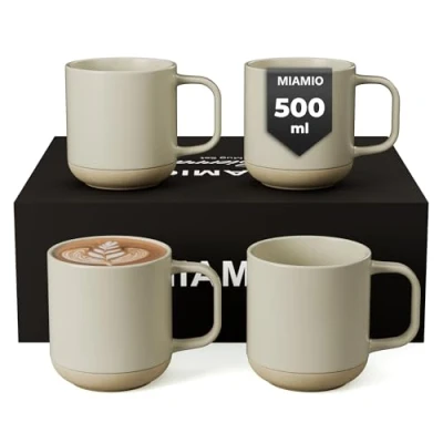 Afbeelding van MIAMIO Koffiemokken Set van 4 / Keramische Bekers voor Koffie (500 ml), Cappuccino, Latte Macchiato, Thee, Espresso/Vaatwasser en Magnetronbestendig Sierra Collectie