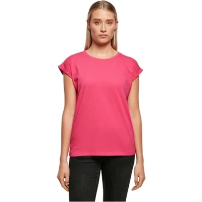 Afbeelding van Build Your Brand Dames T shirt Extended Shoulder Tee, lang gesneden voor vrouwen, katoen, hibiscus roze, XXL