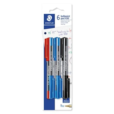 Afbeelding van STAEDTLER 430 MSBK6D stick balpen lijnbreedte M, 0,45 mm, dop en clip in schrijfkleur, 6 stuks op blisterkaart
