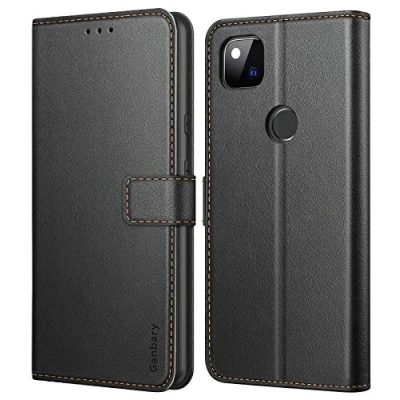 Afbeelding van Ganbary Google Pixel 4a Hoesje, Premium Lederen Flip Wallet Telefoon Case [Volledige Bescherming] [Kaartsleuven] [Kickstand] voor 4a, Zwart